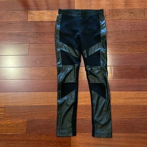 BCBG MAXAZRIA , black cloth/faux leather design legging pants, size small